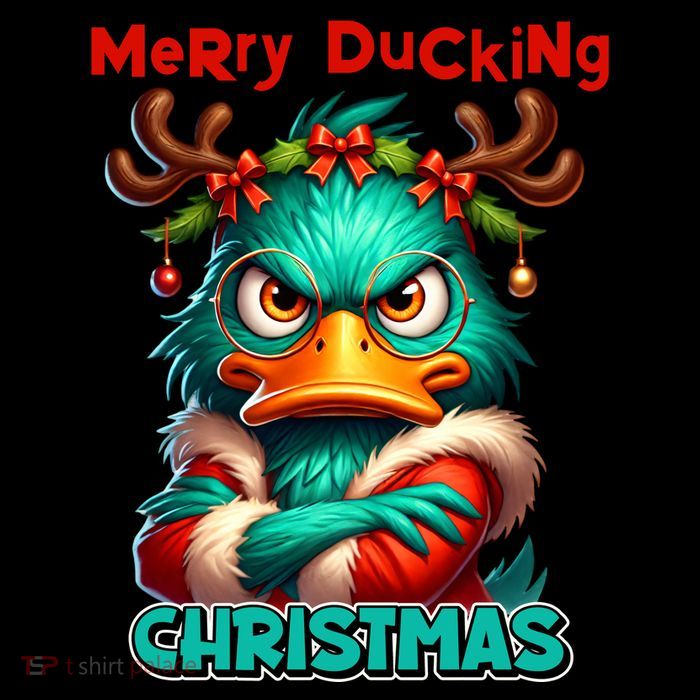 Merry Ducking Funny Sarcastic Grumpy Duck Christmas Pom Pom 12in Knit Beanie