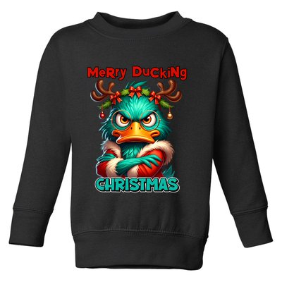 Merry Ducking Funny Sarcastic Grumpy Duck Christmas Toddler Sweatshirt