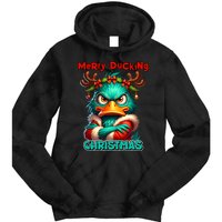 Merry Ducking Funny Sarcastic Grumpy Duck Christmas Tie Dye Hoodie