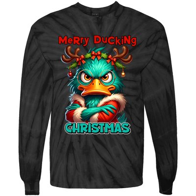 Merry Ducking Funny Sarcastic Grumpy Duck Christmas Tie-Dye Long Sleeve Shirt