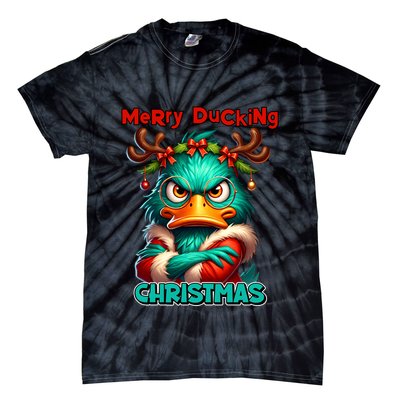 Merry Ducking Funny Sarcastic Grumpy Duck Christmas Tie-Dye T-Shirt