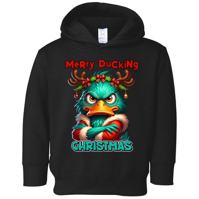 Merry Ducking Funny Sarcastic Grumpy Duck Christmas Toddler Hoodie