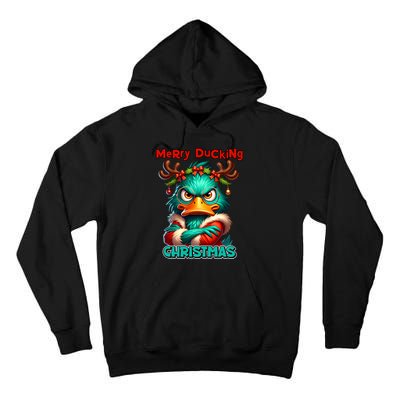 Merry Ducking Funny Sarcastic Grumpy Duck Christmas Tall Hoodie