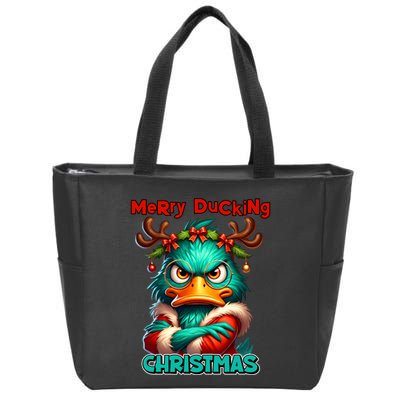 Merry Ducking Funny Sarcastic Grumpy Duck Christmas Zip Tote Bag