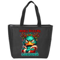 Merry Ducking Funny Sarcastic Grumpy Duck Christmas Zip Tote Bag