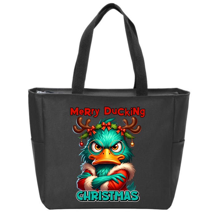 Merry Ducking Funny Sarcastic Grumpy Duck Christmas Zip Tote Bag