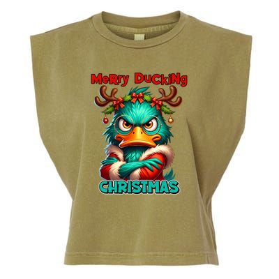 Merry Ducking Funny Sarcastic Grumpy Duck Christmas Garment-Dyed Women's Muscle Tee