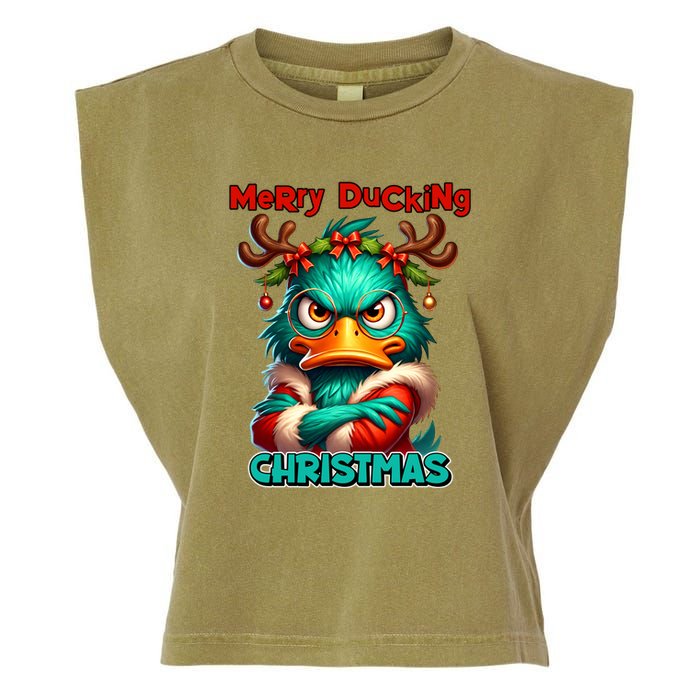 Merry Ducking Funny Sarcastic Grumpy Duck Christmas Garment-Dyed Women's Muscle Tee