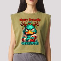 Merry Ducking Funny Sarcastic Grumpy Duck Christmas Garment-Dyed Women's Muscle Tee