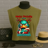 Merry Ducking Funny Sarcastic Grumpy Duck Christmas Garment-Dyed Women's Muscle Tee