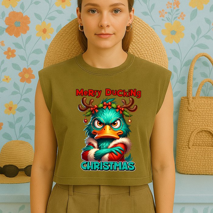 Merry Ducking Funny Sarcastic Grumpy Duck Christmas Garment-Dyed Women's Muscle Tee