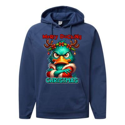 Merry Ducking Funny Sarcastic Grumpy Duck Christmas Performance Fleece Hoodie