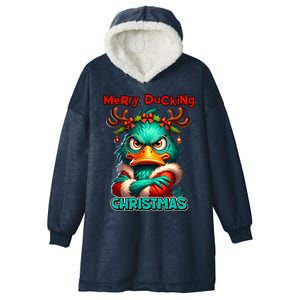 Merry Ducking Funny Sarcastic Grumpy Duck Christmas Hooded Wearable Blanket