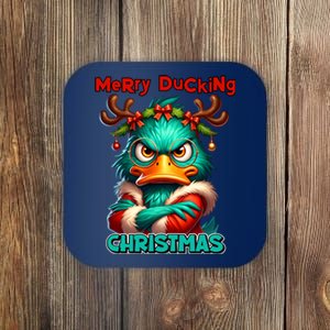 Merry Ducking Funny Sarcastic Grumpy Duck Christmas Coaster