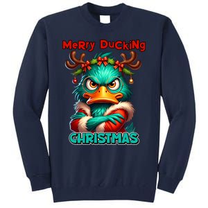 Merry Ducking Funny Sarcastic Grumpy Duck Christmas Tall Sweatshirt