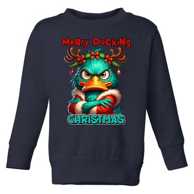 Merry Ducking Funny Sarcastic Grumpy Duck Christmas Toddler Sweatshirt