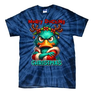 Merry Ducking Funny Sarcastic Grumpy Duck Christmas Tie-Dye T-Shirt