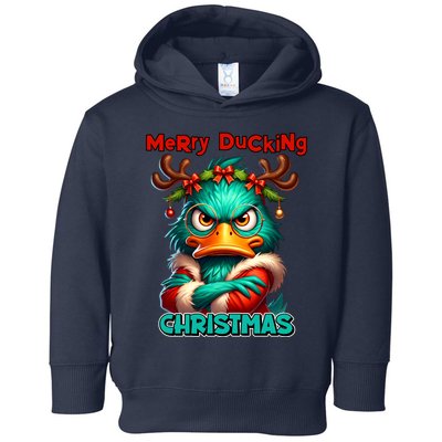 Merry Ducking Funny Sarcastic Grumpy Duck Christmas Toddler Hoodie