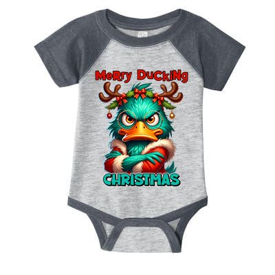Merry Ducking Funny Sarcastic Grumpy Duck Christmas Infant Baby Jersey Bodysuit