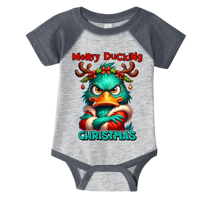 Merry Ducking Funny Sarcastic Grumpy Duck Christmas Infant Baby Jersey Bodysuit