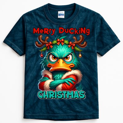 Merry Ducking Funny Sarcastic Grumpy Duck Christmas Kids Tie-Dye T-Shirt