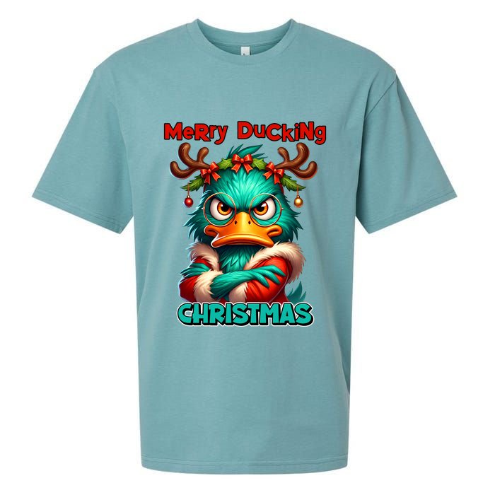 Merry Ducking Funny Sarcastic Grumpy Duck Christmas Sueded Cloud Jersey T-Shirt