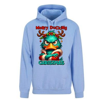 Merry Ducking Funny Sarcastic Grumpy Duck Christmas Unisex Surf Hoodie