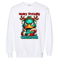 Merry Ducking Funny Sarcastic Grumpy Duck Christmas Garment-Dyed Sweatshirt