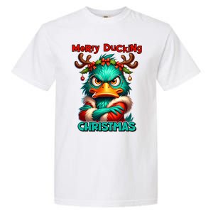 Merry Ducking Funny Sarcastic Grumpy Duck Christmas Garment-Dyed Heavyweight T-Shirt