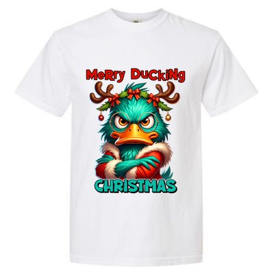Merry Ducking Funny Sarcastic Grumpy Duck Christmas Garment-Dyed Heavyweight T-Shirt