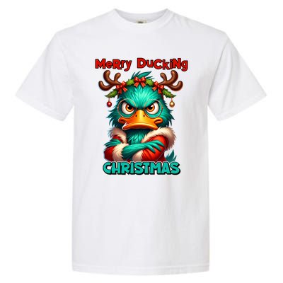 Merry Ducking Funny Sarcastic Grumpy Duck Christmas Garment-Dyed Heavyweight T-Shirt