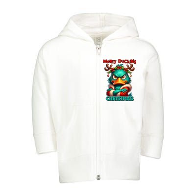 Merry Ducking Funny Sarcastic Grumpy Duck Christmas Toddler Zip Fleece Hoodie