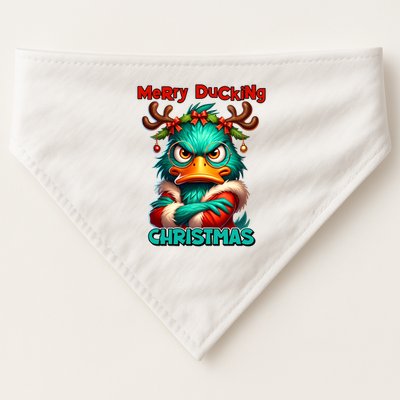 Merry Ducking Funny Sarcastic Grumpy Duck Christmas USA-Made Doggie Bandana
