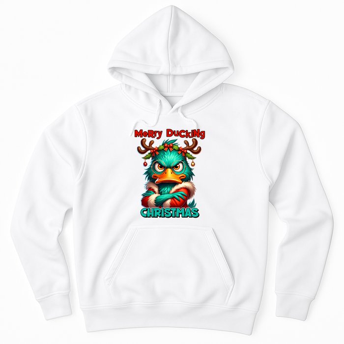 Merry Ducking Funny Sarcastic Grumpy Duck Christmas Hoodie