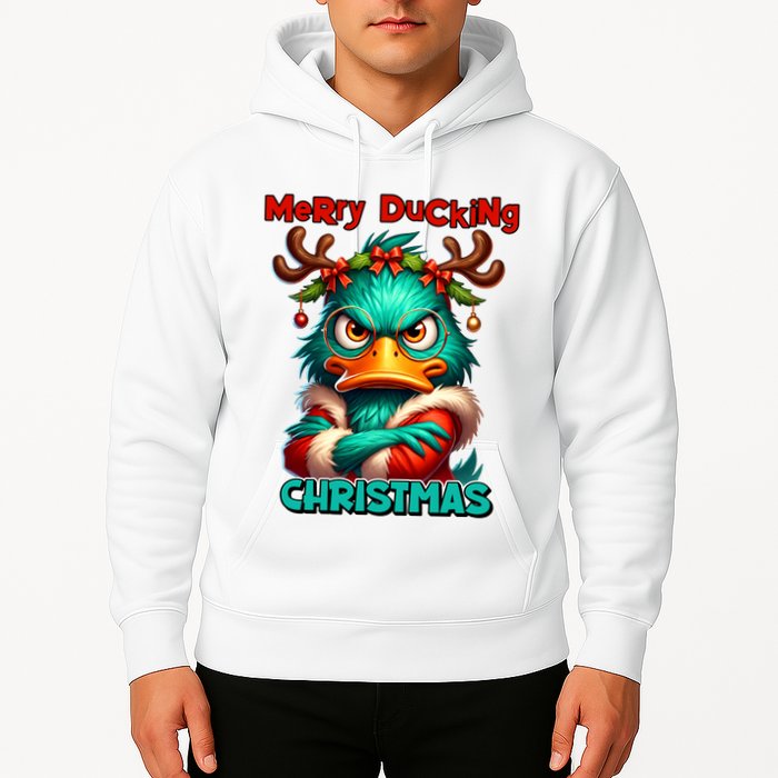 Merry Ducking Funny Sarcastic Grumpy Duck Christmas Hoodie