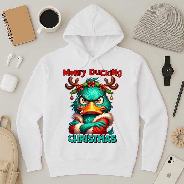 Merry Ducking Funny Sarcastic Grumpy Duck Christmas Hoodie