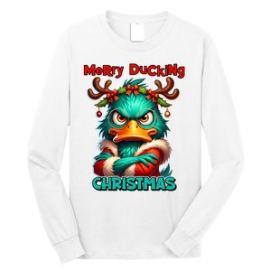 Merry Ducking Funny Sarcastic Grumpy Duck Christmas Long Sleeve Shirt