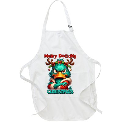 Merry Ducking Funny Sarcastic Grumpy Duck Christmas Full-Length Apron With Pockets