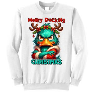 Merry Ducking Funny Sarcastic Grumpy Duck Christmas Sweatshirt