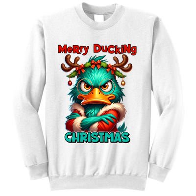 Merry Ducking Funny Sarcastic Grumpy Duck Christmas Sweatshirt