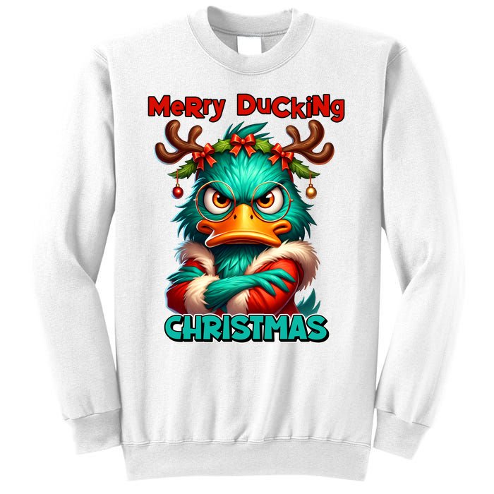 Merry Ducking Funny Sarcastic Grumpy Duck Christmas Sweatshirt