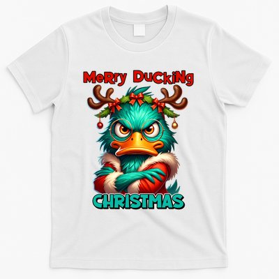 Merry Ducking Funny Sarcastic Grumpy Duck Christmas T-Shirt