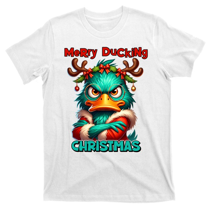 Merry Ducking Funny Sarcastic Grumpy Duck Christmas T-Shirt