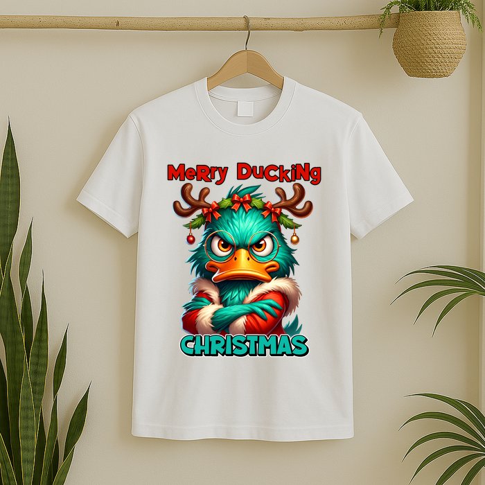 Merry Ducking Funny Sarcastic Grumpy Duck Christmas T-Shirt
