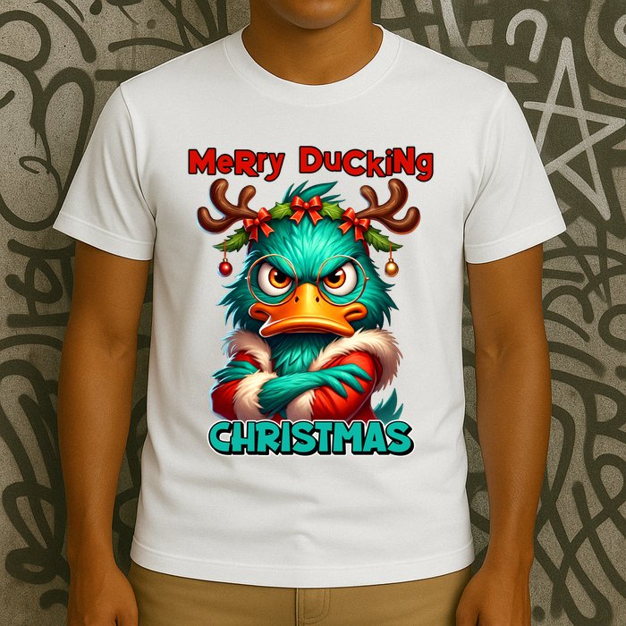 Merry Ducking Funny Sarcastic Grumpy Duck Christmas T-Shirt