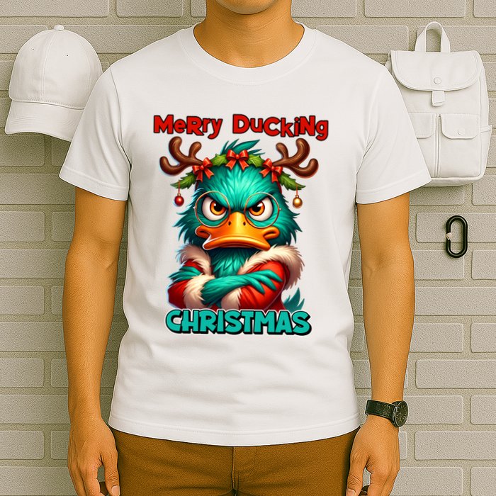 Merry Ducking Funny Sarcastic Grumpy Duck Christmas T-Shirt