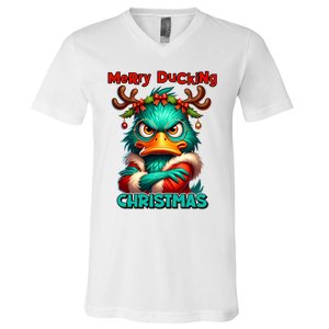 Merry Ducking Funny Sarcastic Grumpy Duck Christmas V-Neck T-Shirt