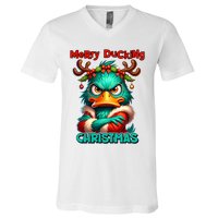 Merry Ducking Funny Sarcastic Grumpy Duck Christmas V-Neck T-Shirt