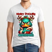 Merry Ducking Funny Sarcastic Grumpy Duck Christmas V-Neck T-Shirt