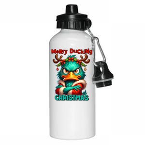 Merry Ducking Funny Sarcastic Grumpy Duck Christmas Aluminum Water Bottle